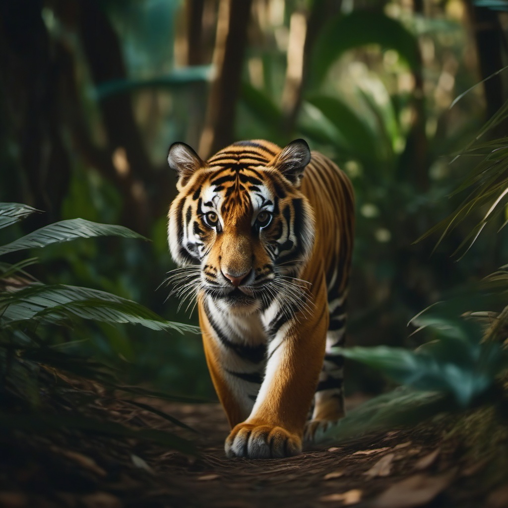 Cute Tiger Prowling in the Indian Jungle 8k, cinematic, vivid colors