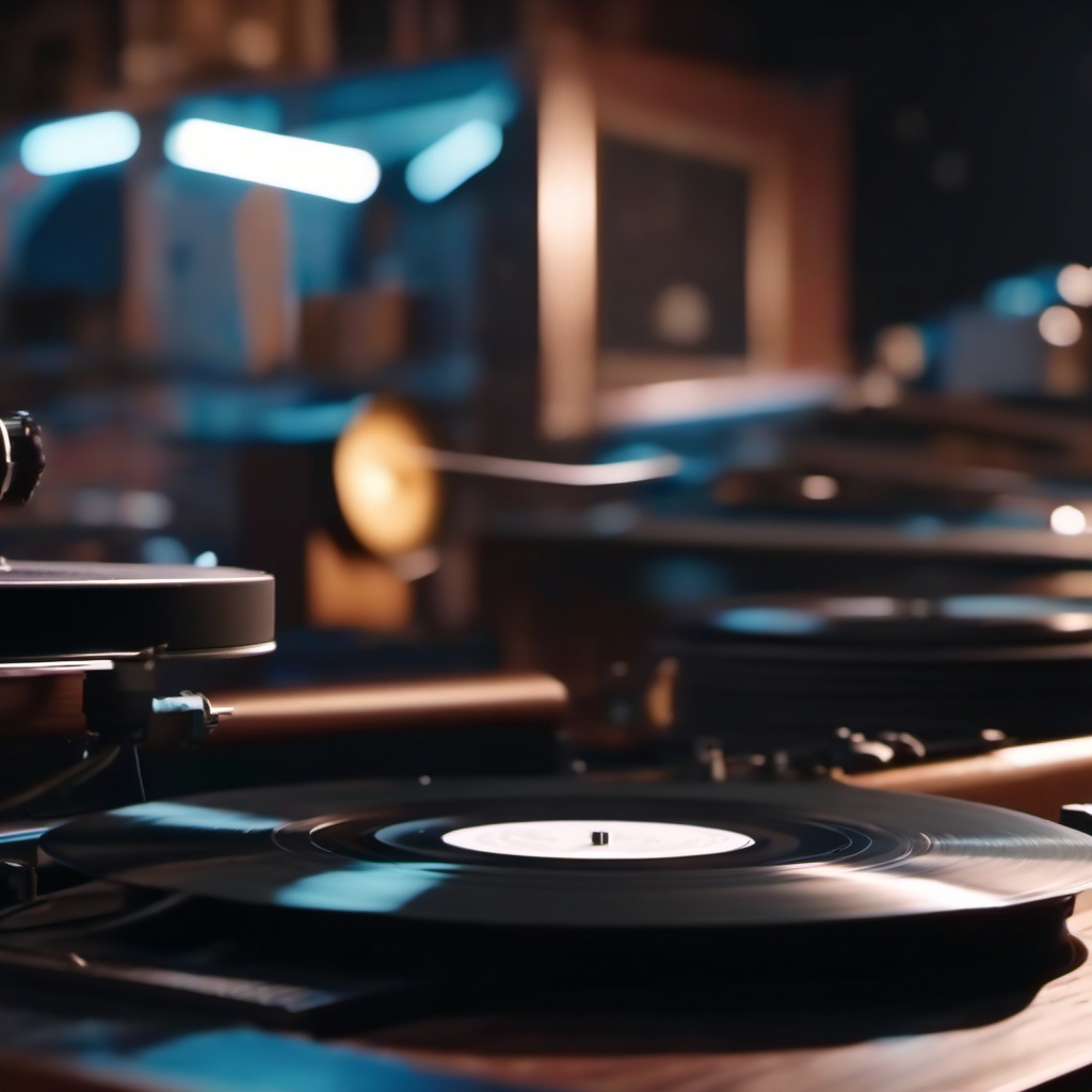 Discarded vinyl records spin to life, playing melodies from another era.  8k, hyper realistic, cinematic