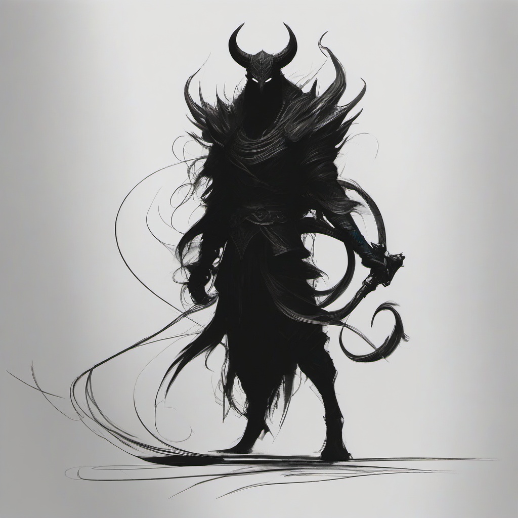 drawing of a shadowy demon  minimal rough sketch scribbles,doodles,black and white