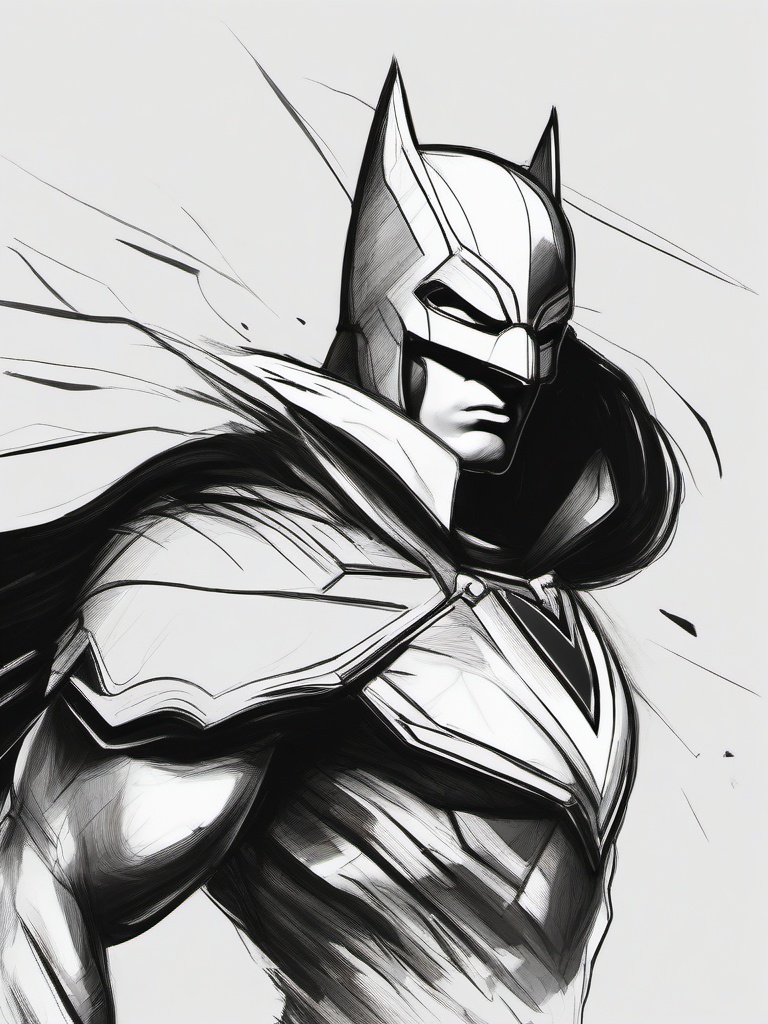 drawing of a superhero in a battle  minimal rough sketch scribbles,doodles,black and white