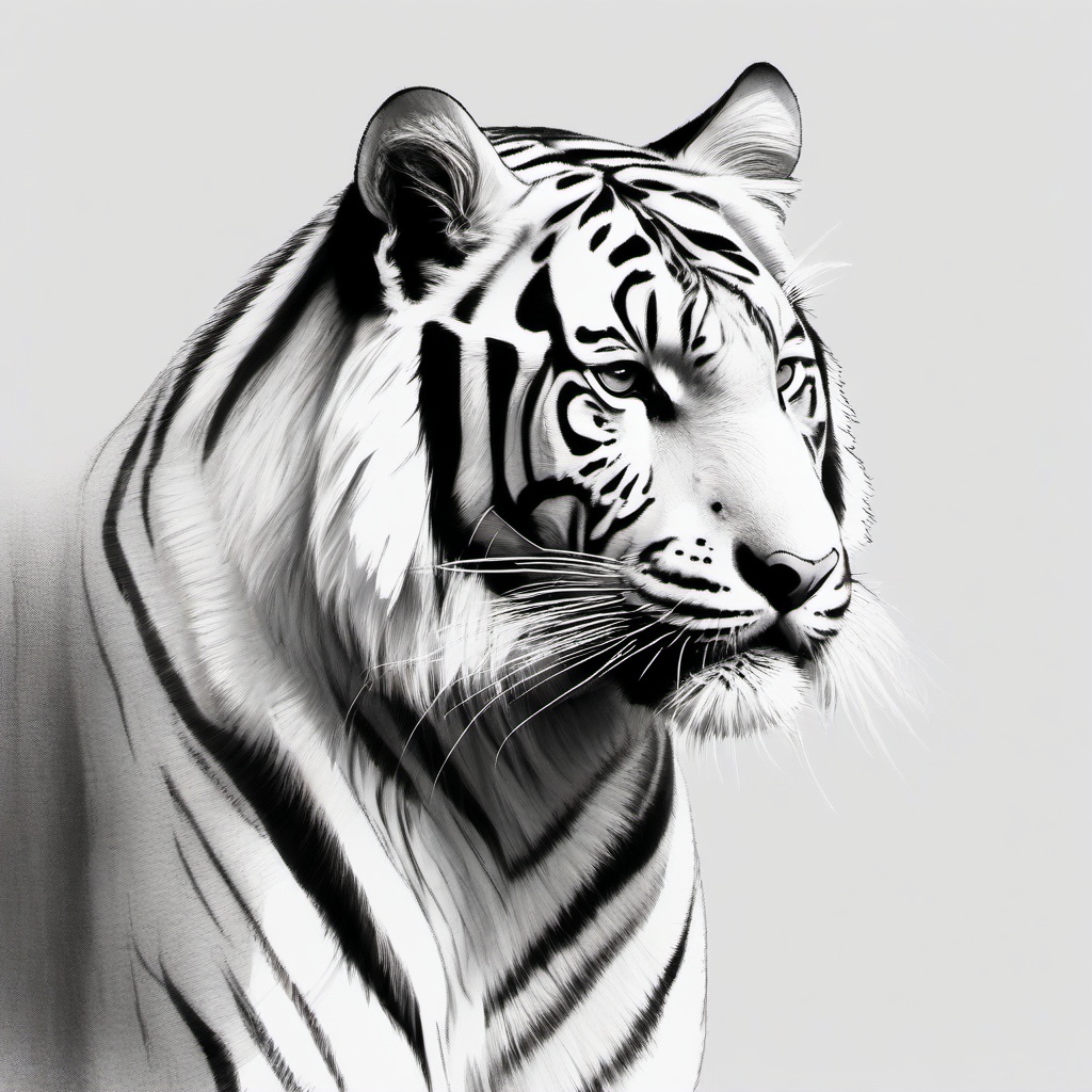 drawing of a white tiger  minimal rough sketch scribbles,doodles,black and white