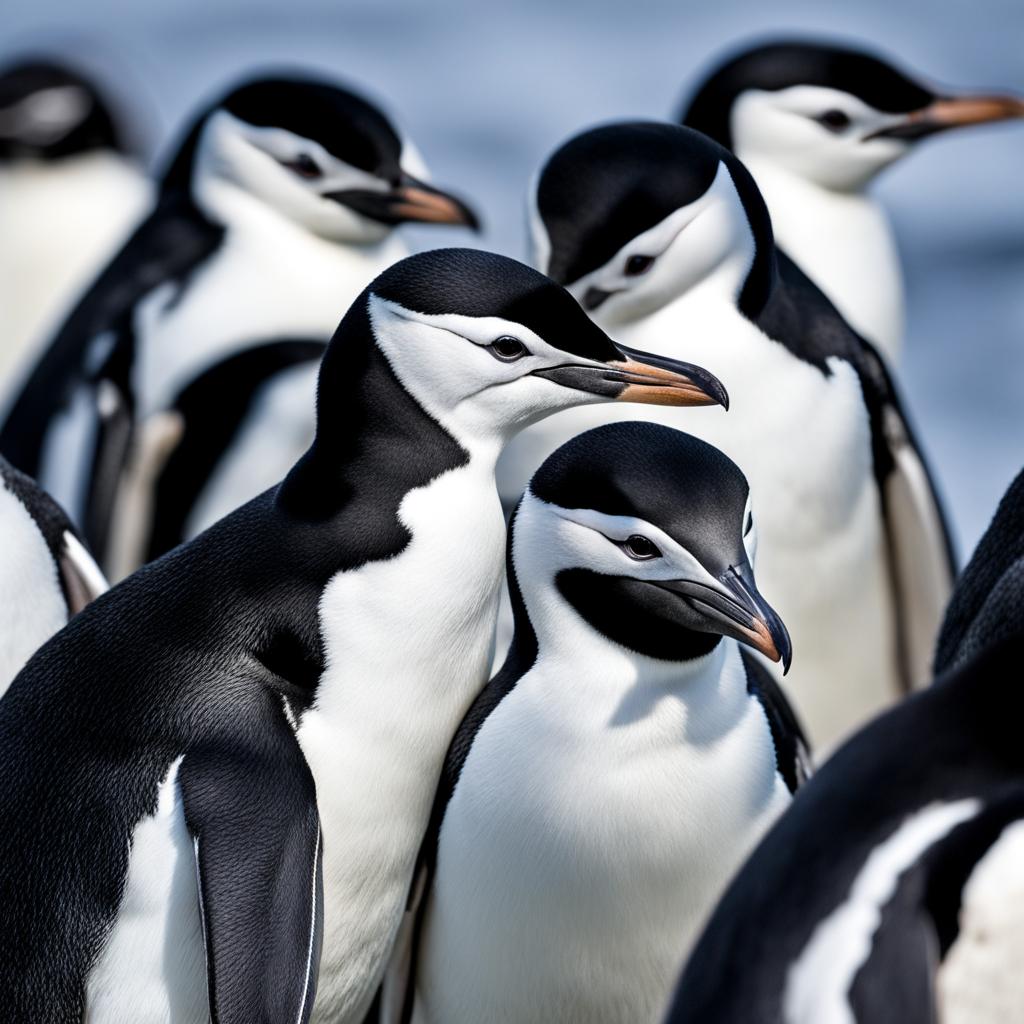 chinstrap penguins huddle 