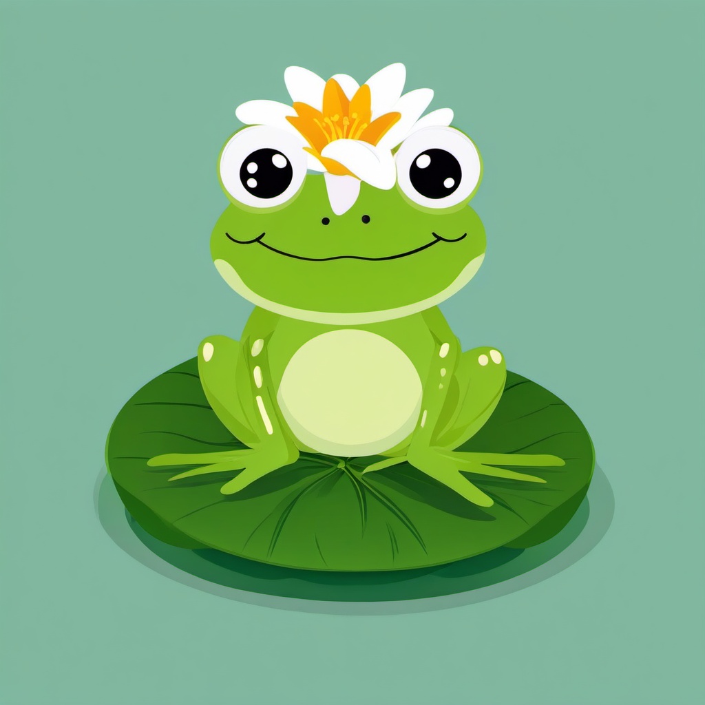 Cute clipart - cartoon frog on a lily pad  color,minimalist,vector clipart