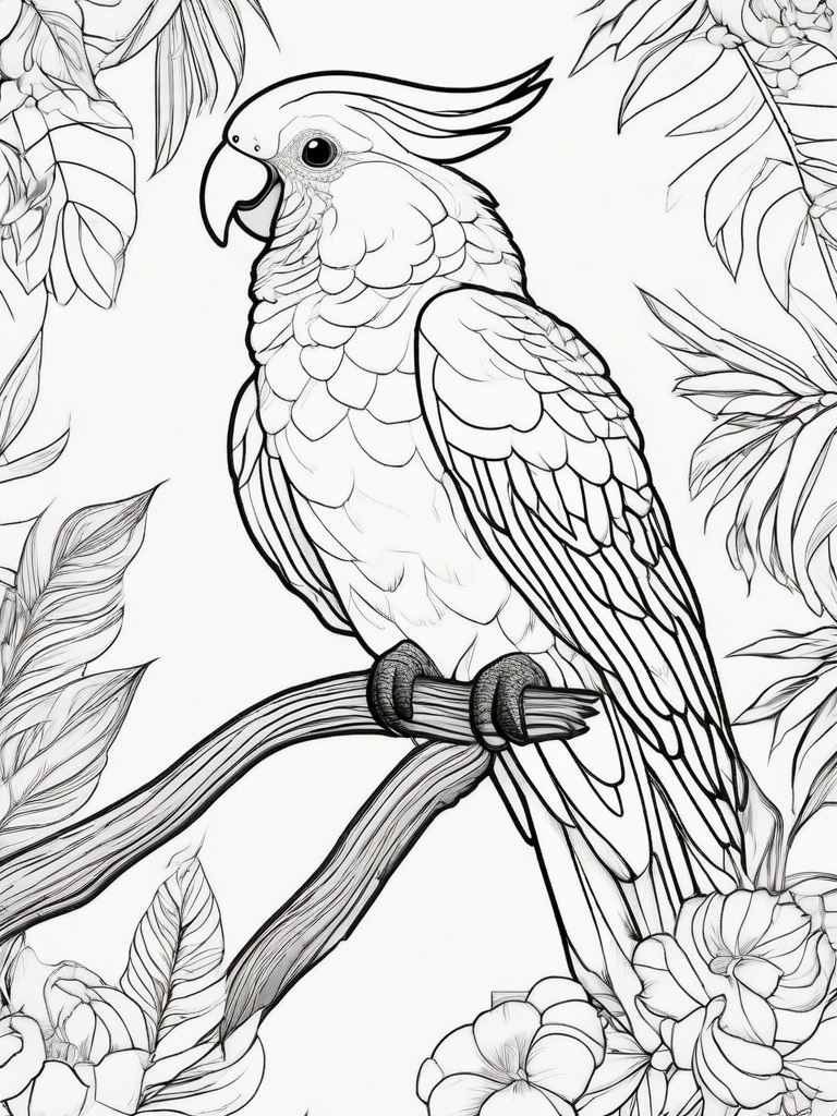 Cockatoo Coloring Pages - Crested Colorful Parrot  minimal black outline printable sheet, coloring page