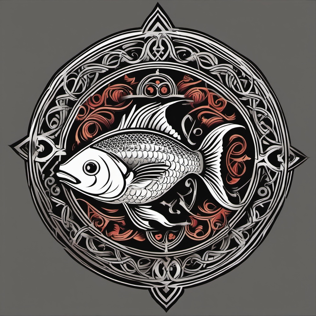 Christian Fish Symbol Tattoo-Bold and symbolic tattoo featuring the Christian fish symbol, capturing themes of faith and spirituality.  simple color vector tattoo