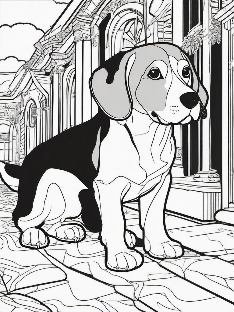 Beagle Coloring Pages - Playful Beagle with a Curious Nature  minimal black outline printable sheet, coloring page