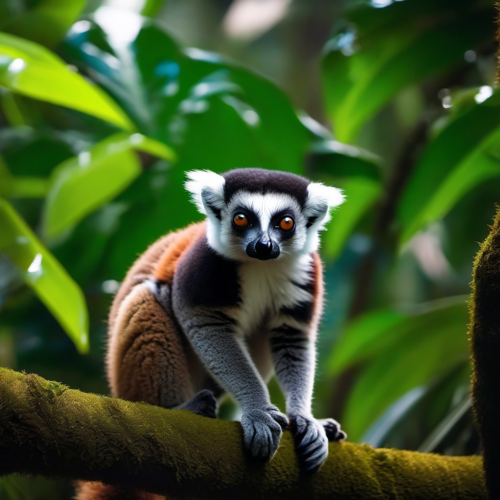 Cute Lemur Exploring in a Pristine Rainforest 8k, cinematic, vivid colors