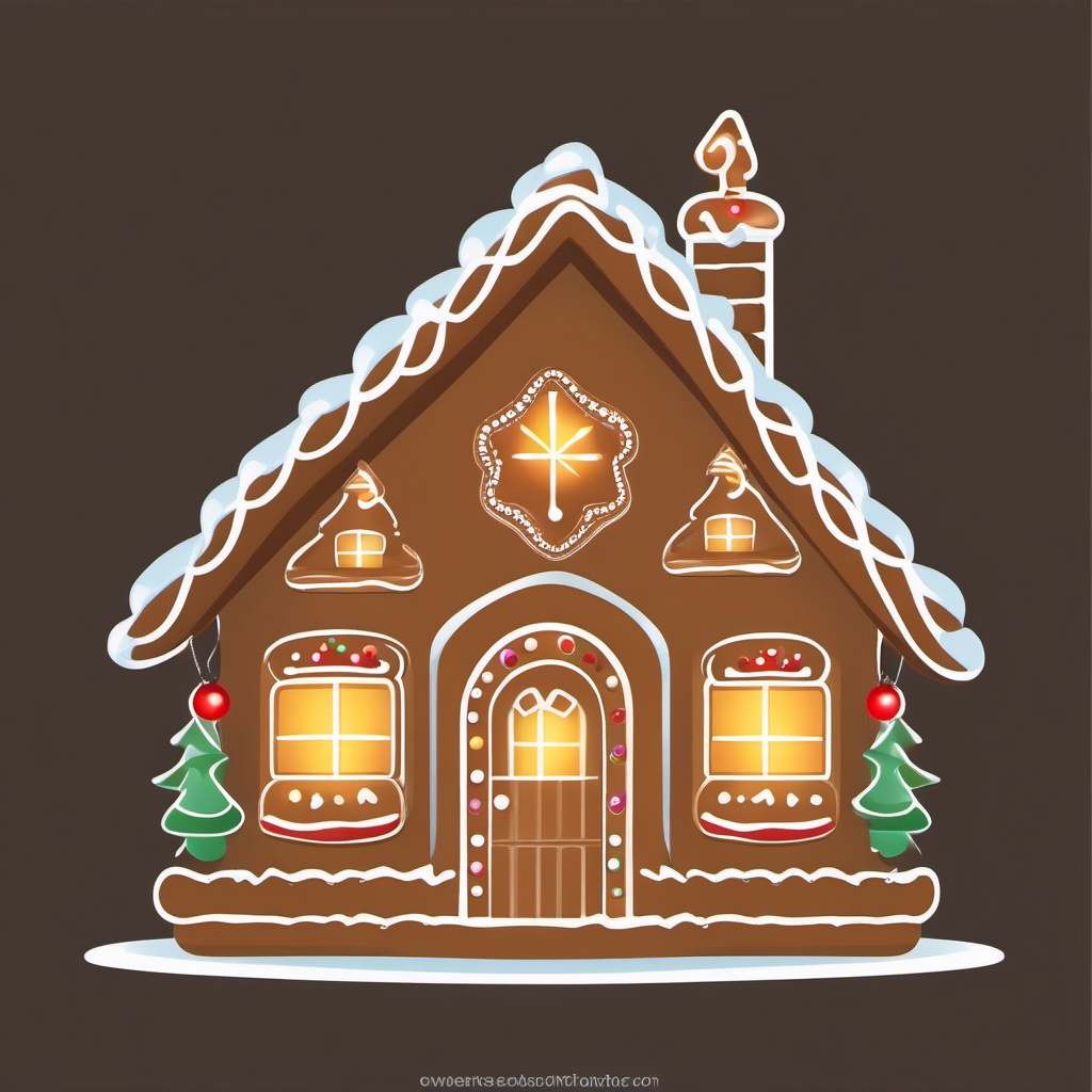 Gingerbread House clipart - gingerbread house lit with fairy lights  color,minimalist,vector clipart