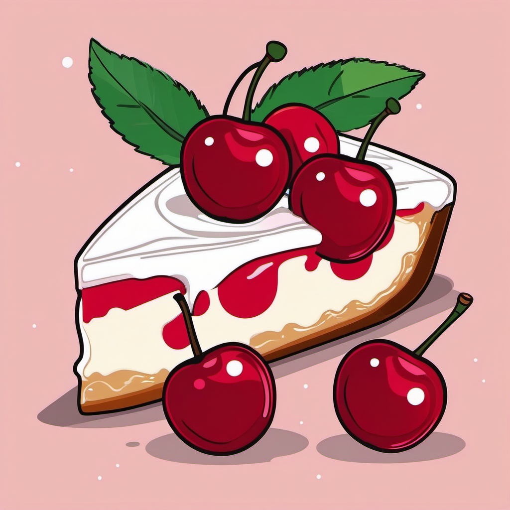 Cherry Clafoutis Clipart - A slice of cherry clafoutis with powdered sugar.  color vector clipart, minimal style