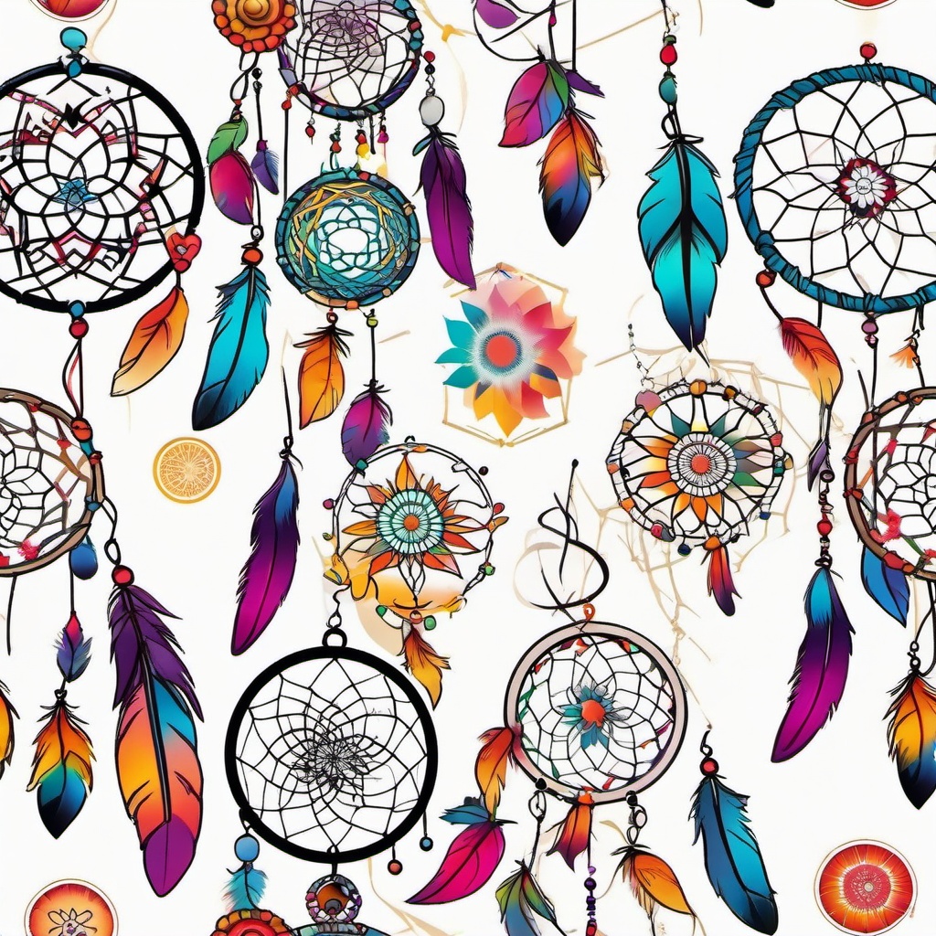 Colorful Dream Catcher Tattoo - Vibrant dream catcher tattoo designs.  simple vector tattoo,minimalist,white background