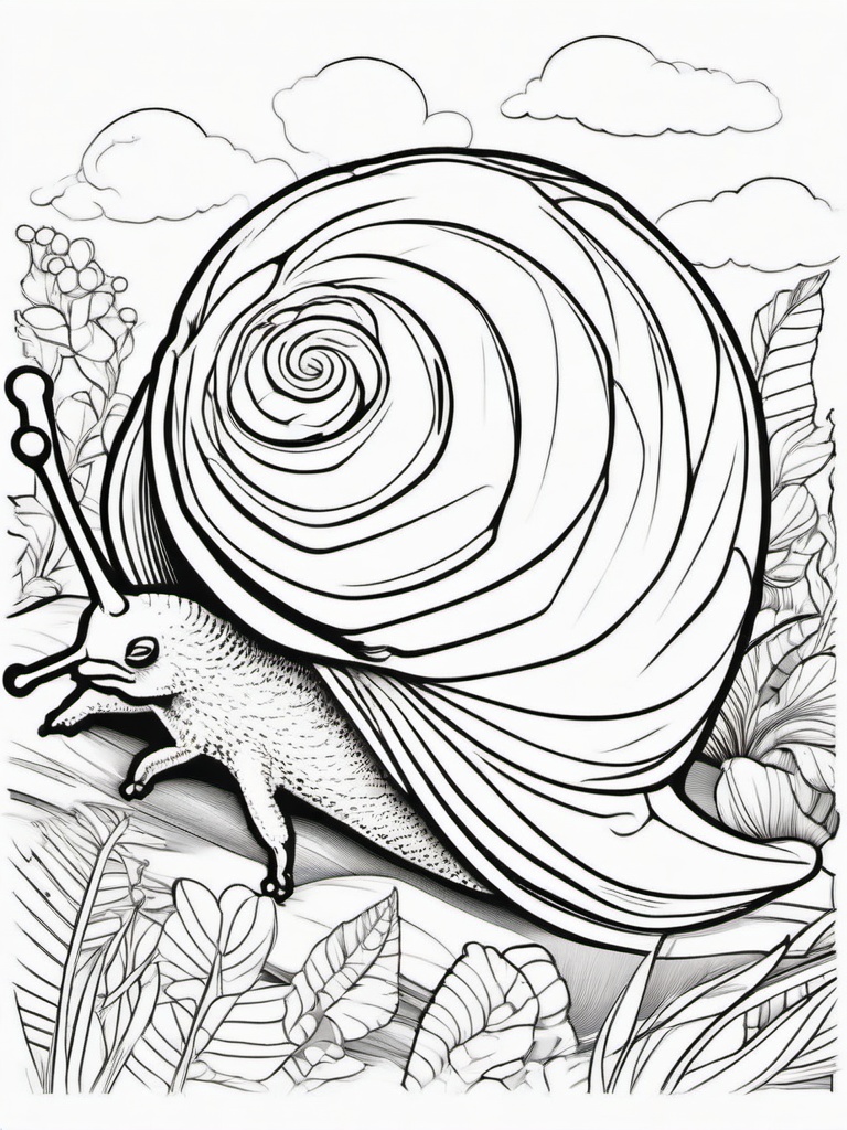 Bug Coloring Pages - Snail with a decorative shell enjoying the sunshine  simple coloring pages