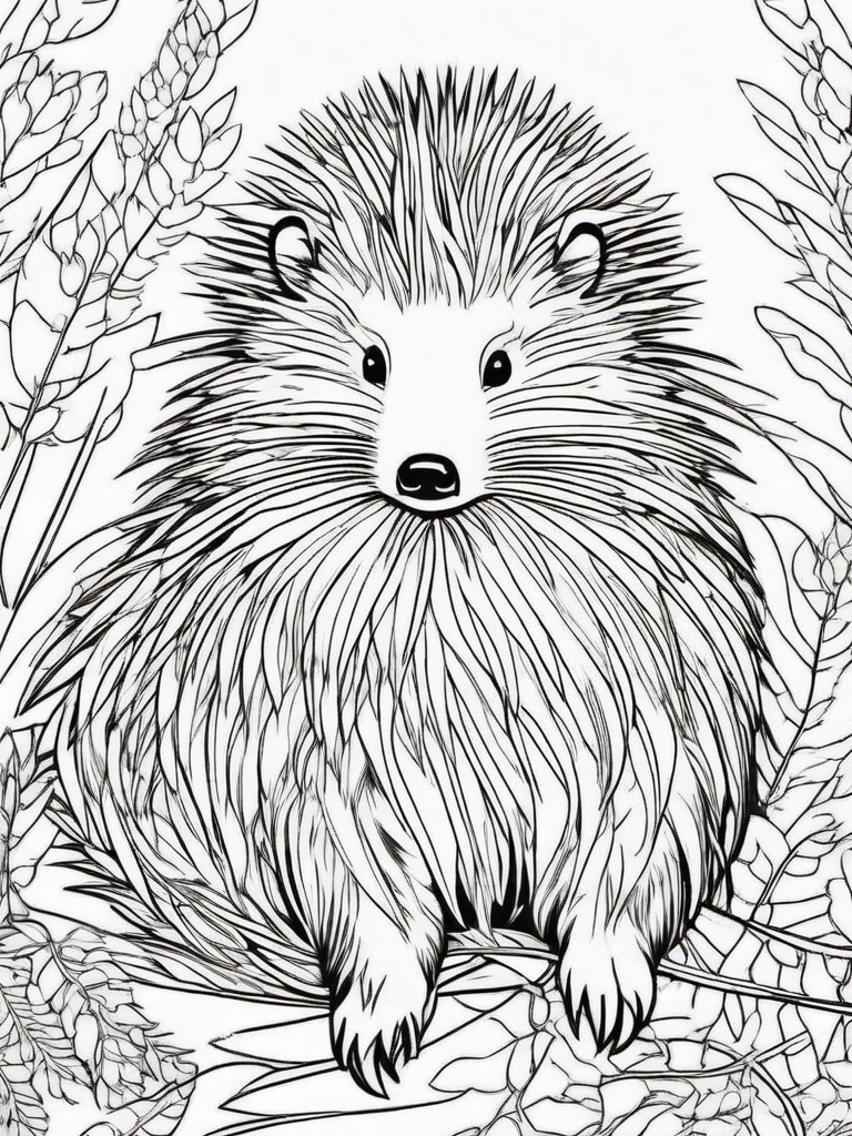 Porcupine Coloring Page - Quill Covered Animal  black outline printable coloring page