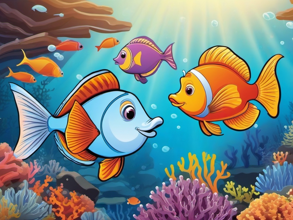 Fish Cartoon - Cartoon of fish swimming in coral reef  