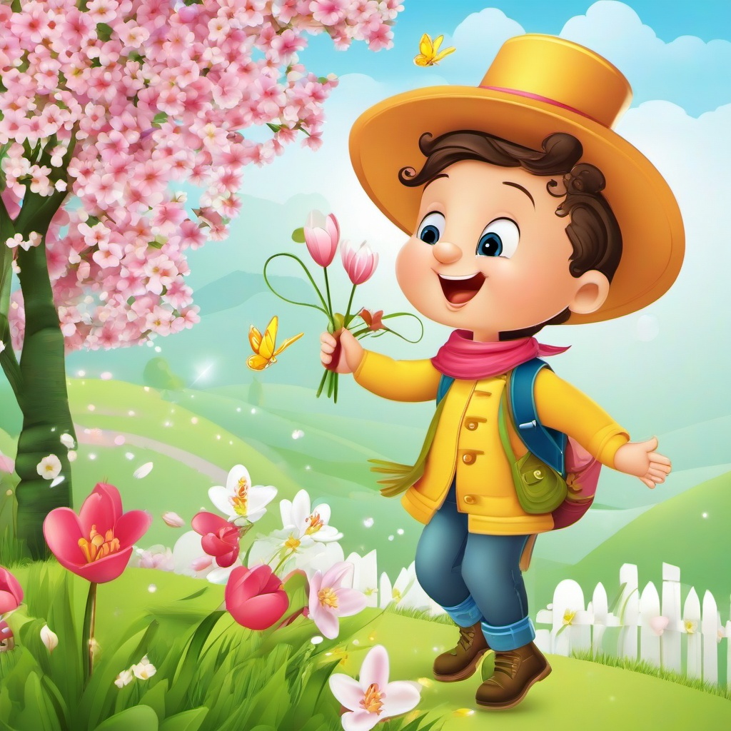 March clipart - cartoon character celebrating the arrival of spring  