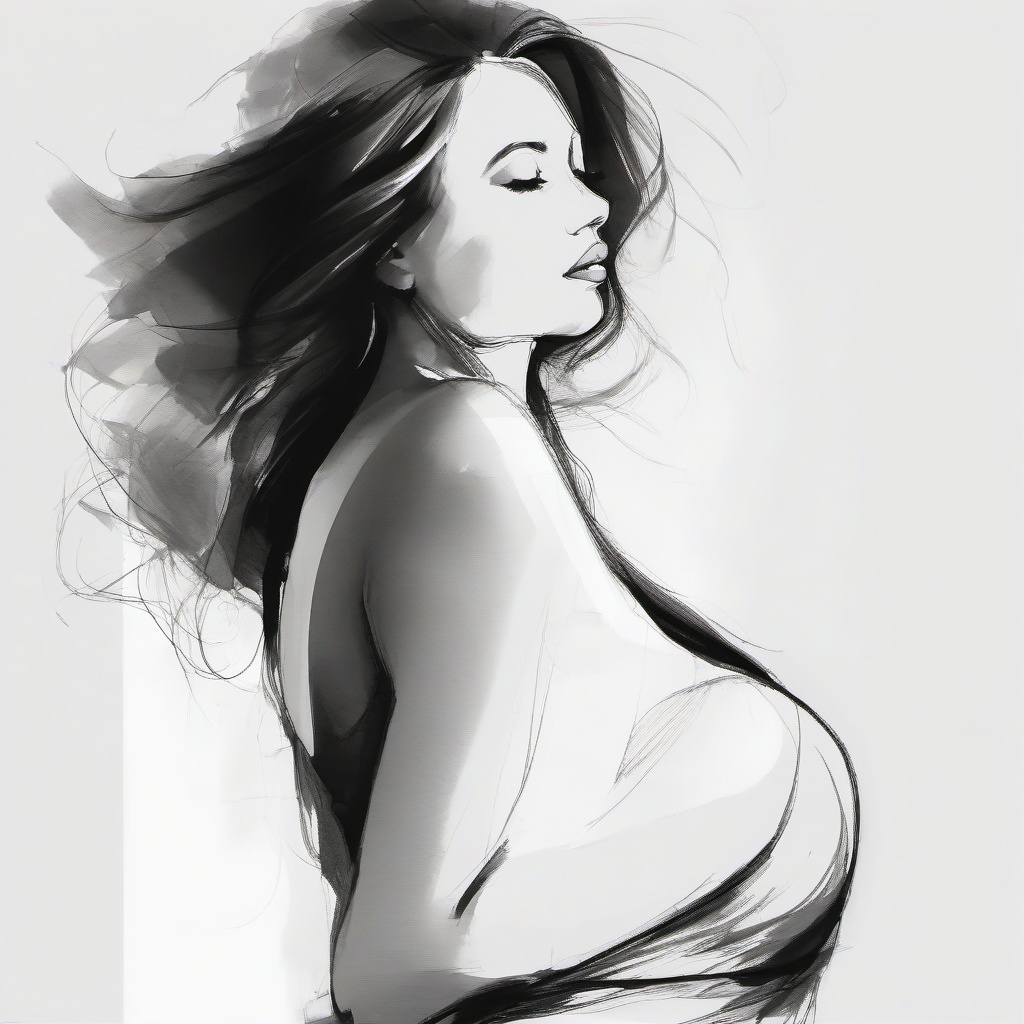 sketch of pregnant woman  minimal rough sketch scribbles,doodles,black and white