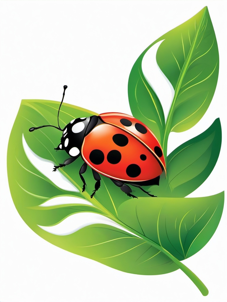 Bug clipart - Ladybug crawling on a leaf.  vector style illustration, white background