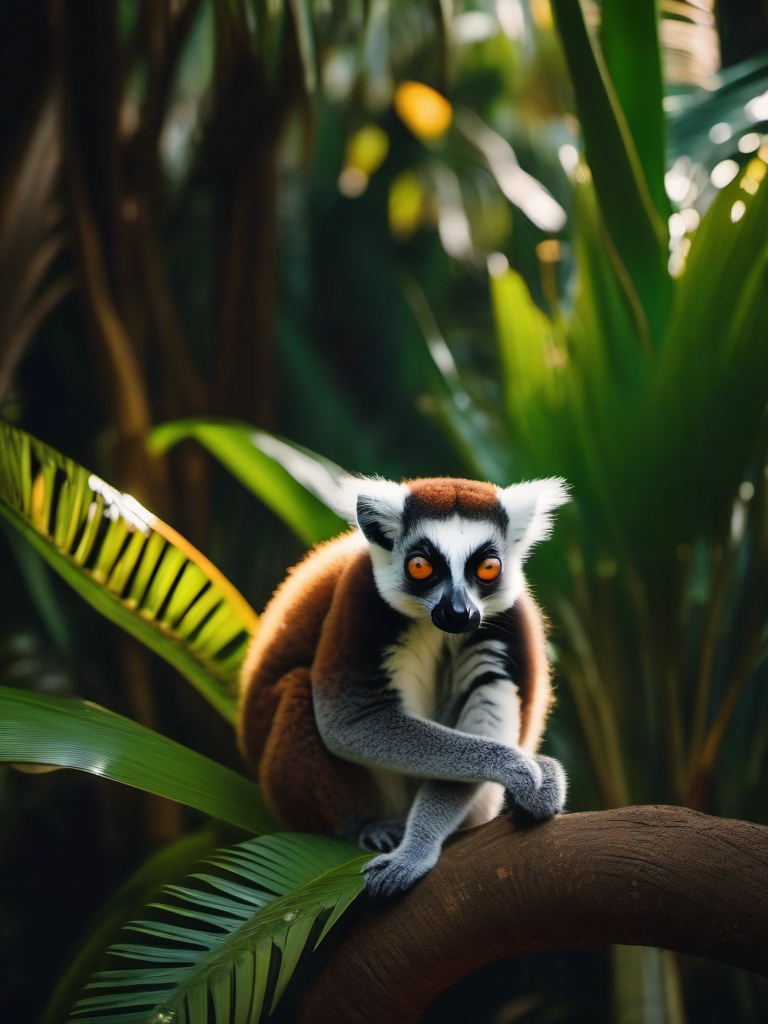 Cute Lemur Exploring a Tropical Paradise 8k, cinematic, vivid colors