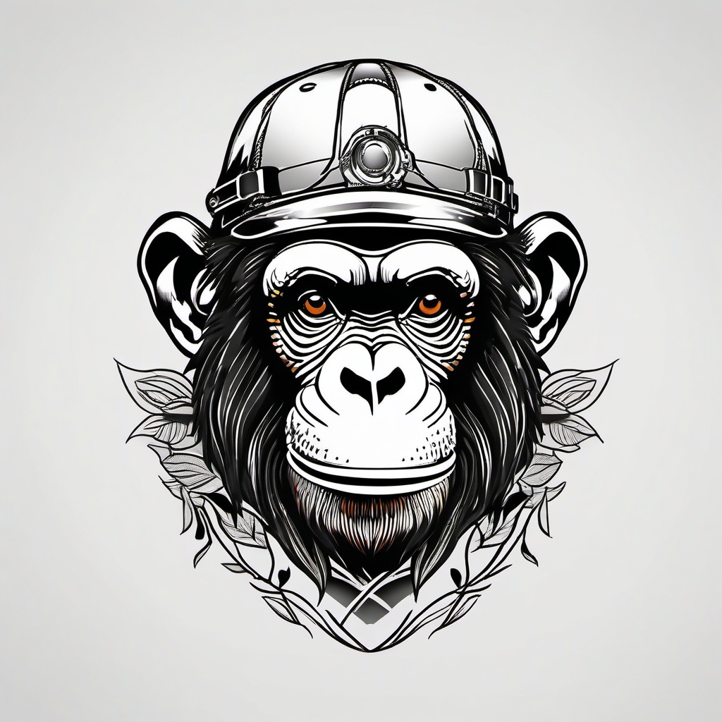 Chimpanzee Tattoo - Intelligent chimpanzee using tools  few color tattoo design, simple line art, design clean white background