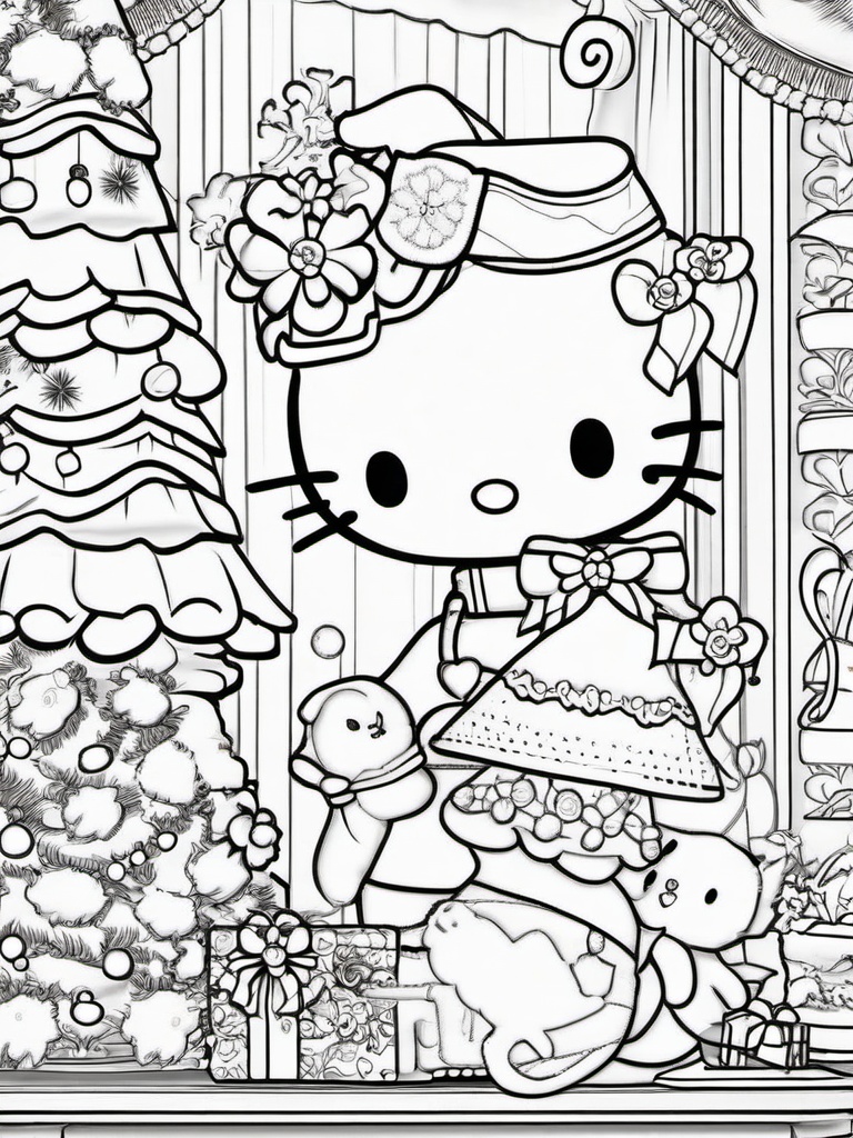 Hello Kitty Christmas Coloring Book  outling,coloring pages,black and whit