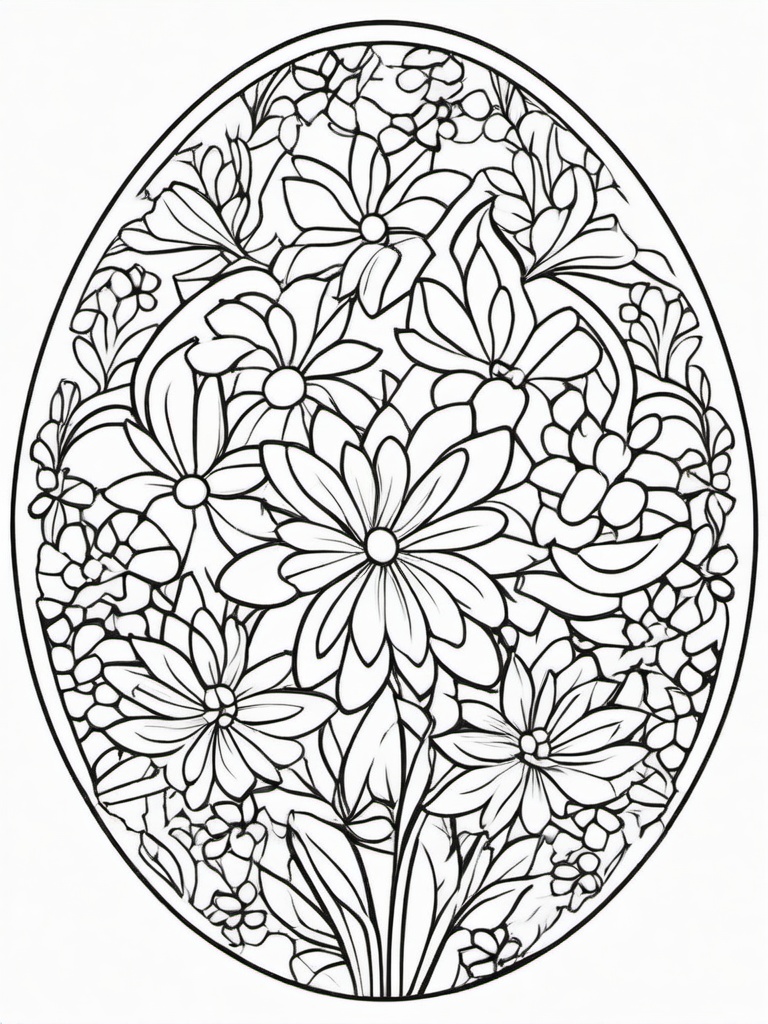 Easter Egg Coloring Pages - Egg decorated with springtime flowers  simple coloring pages