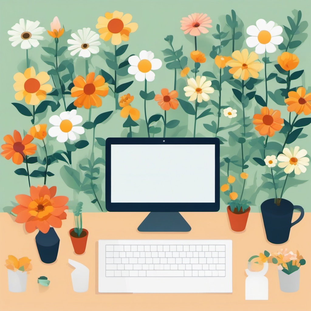 Clip Art with Flowers,Decorating a nature-themed website  simple, 2d flat