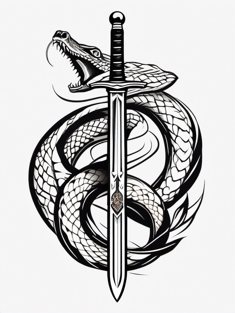 Snake and Sword Tattoo - Combination of a snake and sword in a tattoo.  simple vector tattoo,minimalist,white background