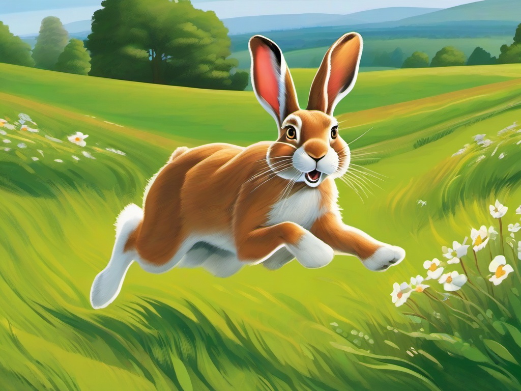 Hare Cartoon - Cartoon of hare sprinting through field  