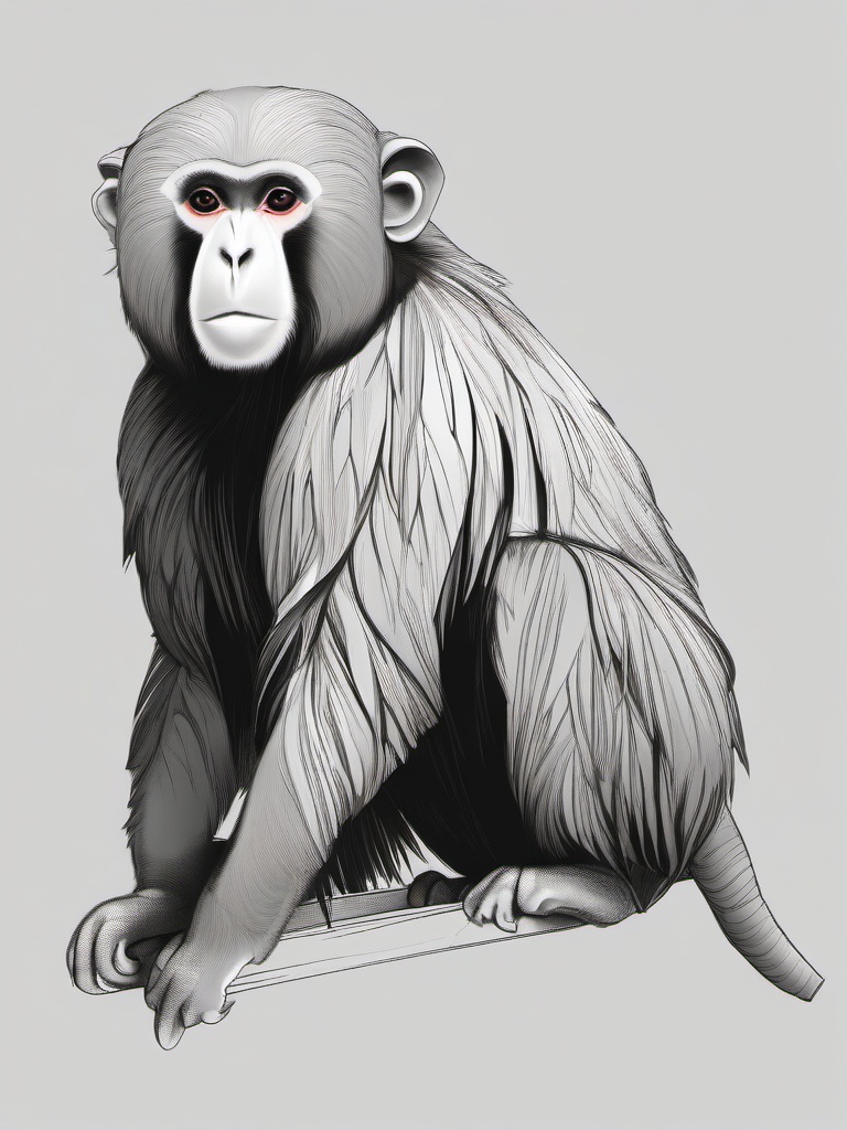 drawing of a red uakari  minimal rough sketch scribbles,doodles,black and white