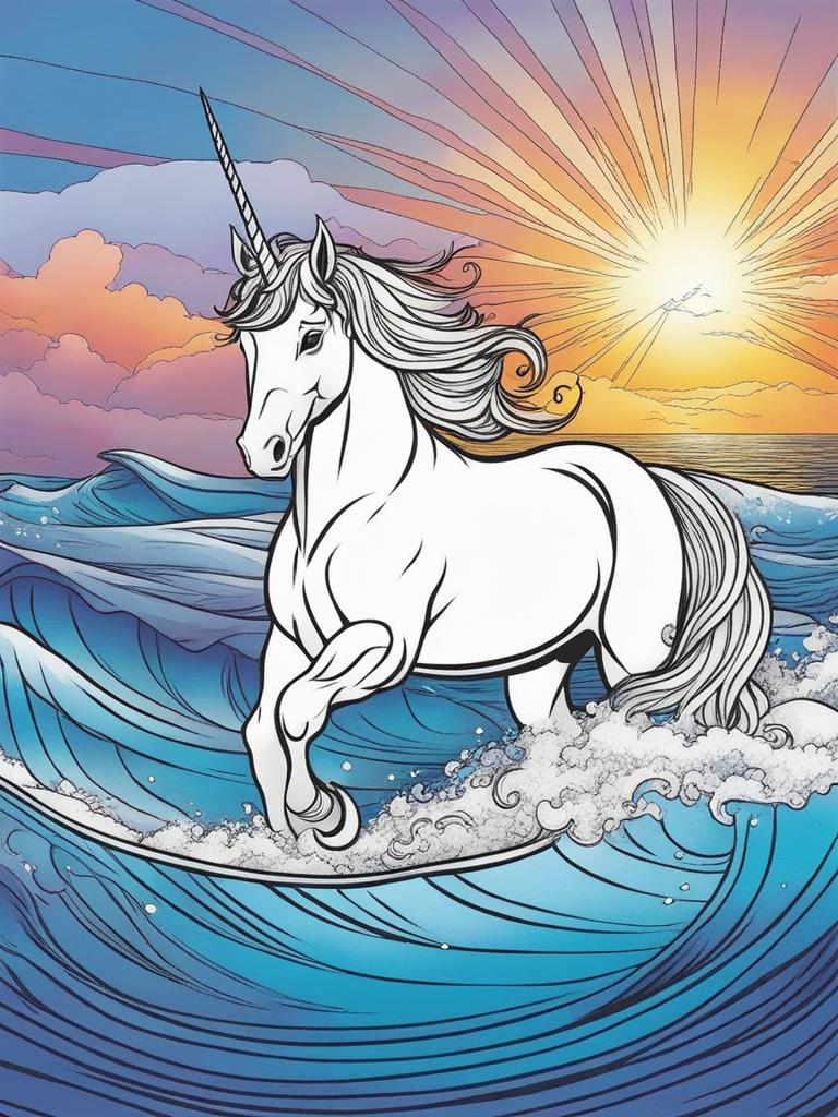 unicorn coloring pages - courageous unicorn rescuing a stranded sailor from the depths of a raging sea, its horn a beacon of hope. 