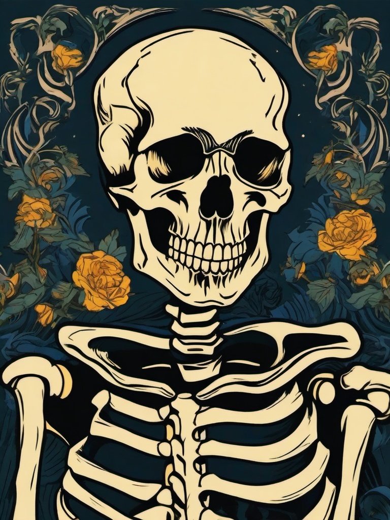 van gogh skeleton smoking tattoo  simple vector color tattoo