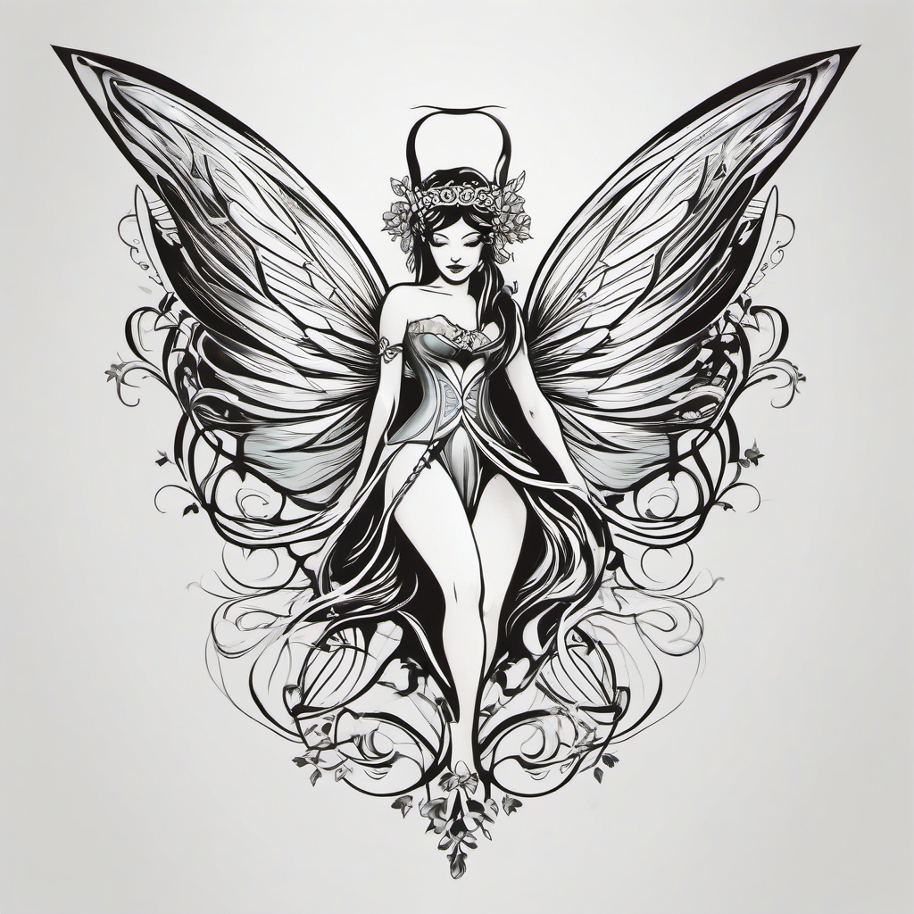 irish fairy tattoo designs  simple color tattoo,minimal,white background