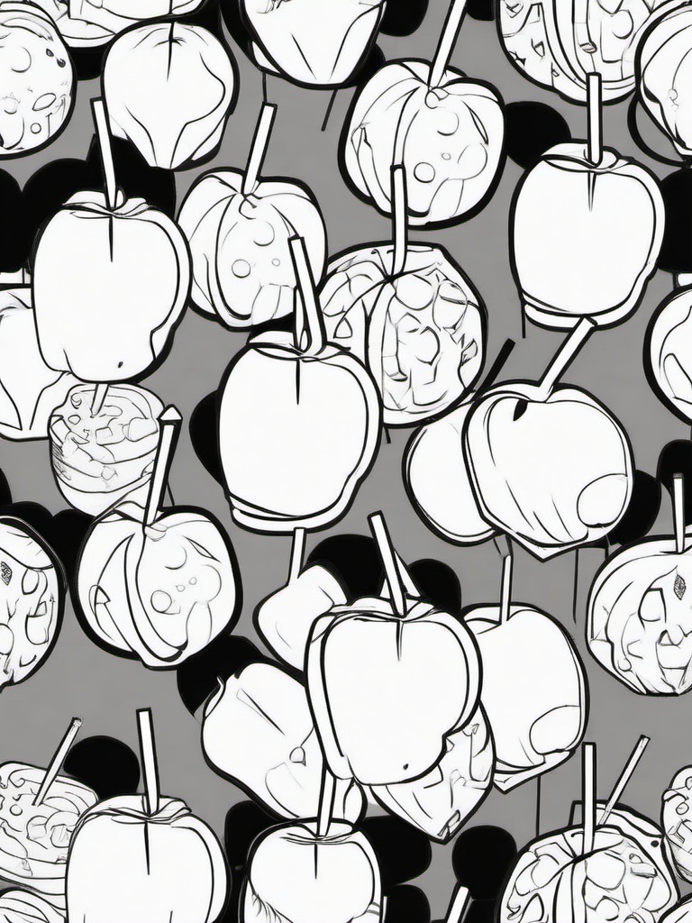 Caramel Apples Coloring Pages - Delicious Treats for Halloween Fun  minimal black outline printable sheet, coloring page