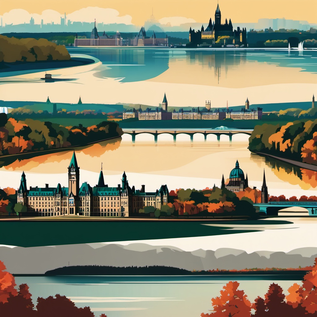 Ottawa clipart - Parliament Hill and Ottawa River, ,color clipart vector style