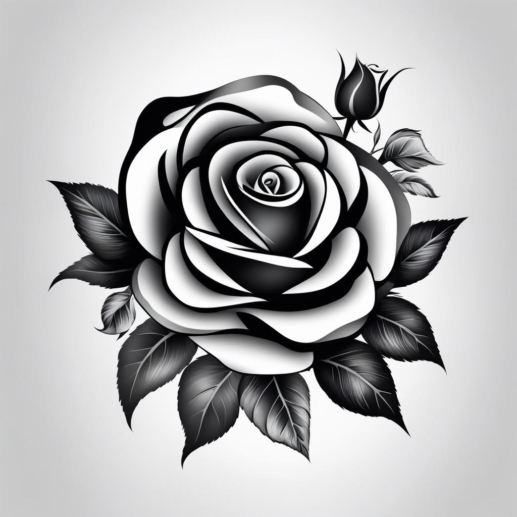 Black and grey rose tattoo, Graceful tattoos showcasing black and grey roses.  color, tattoo patterns, white clean background