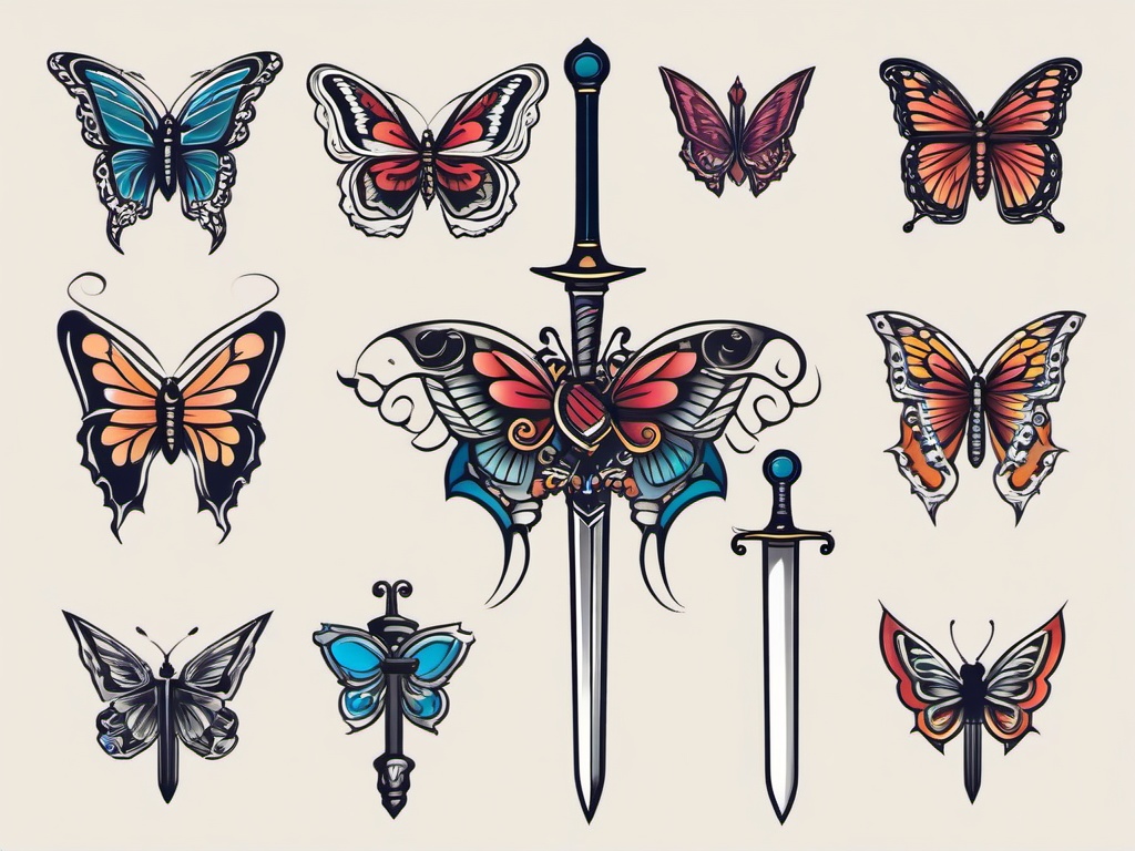 butterfly tattoo with sword  simple vector color tattoo