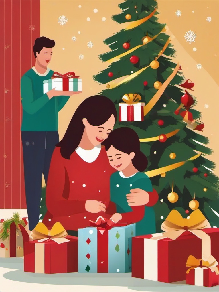 Merry Christmas clipart - family opening presents  