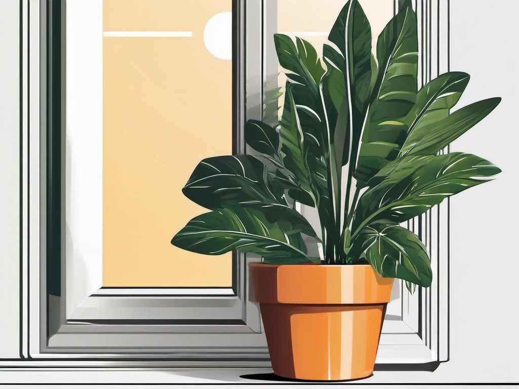 Plant clipart - potted plant on a windowsill with sunlight  color,minimalist,vector clipart