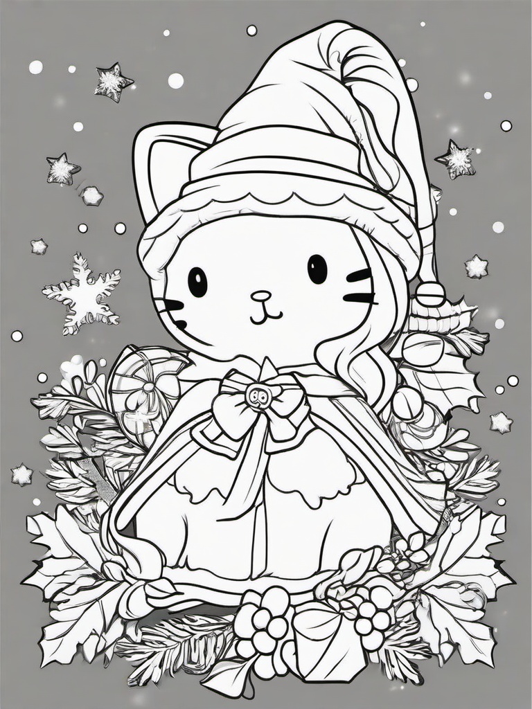 Hello Kitty Christmas Coloring Sheet  outling,coloring pages,black and whit