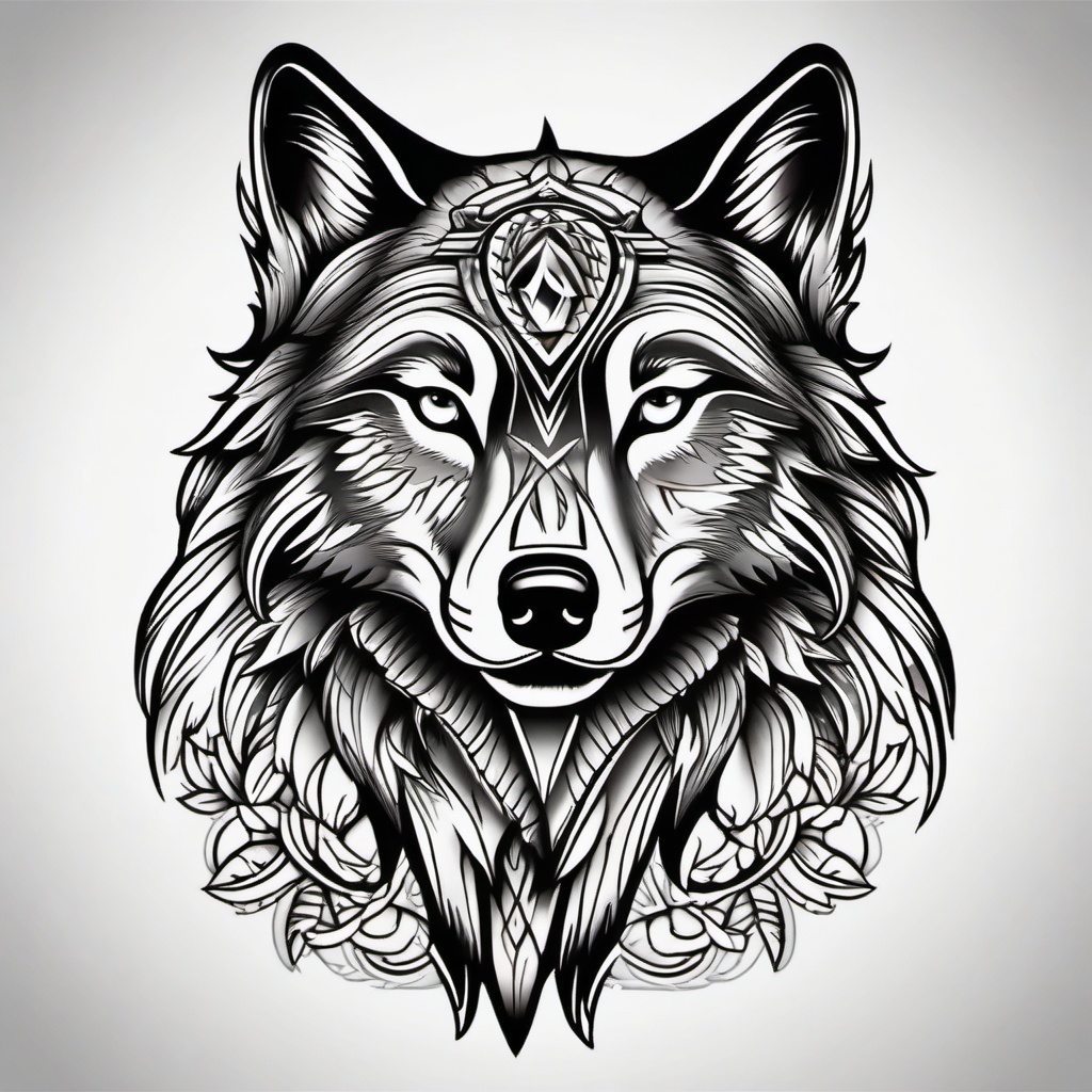 American Traditional Wolf Tattoo,classic American traditional wolf tattoo, paying homage to timeless values and loyalty. , tattoo design, white clean background