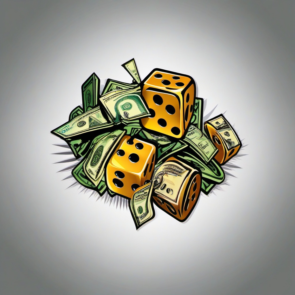Money Dice Tattoos-Creative and playful tattoos featuring a combination of money and dice, perfect for fans of luck and wealth symbolism.  simple color vector tattoo