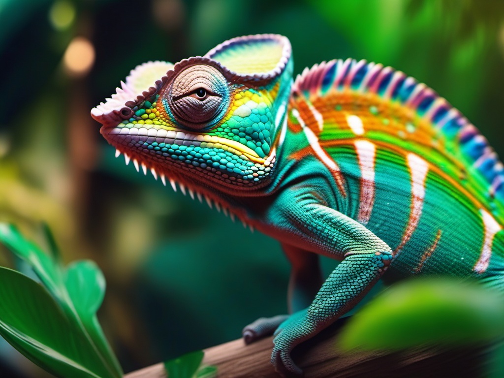 Cute Chameleon Blending with Surroundings in a Hidden Oasis 8k, cinematic, vivid colors