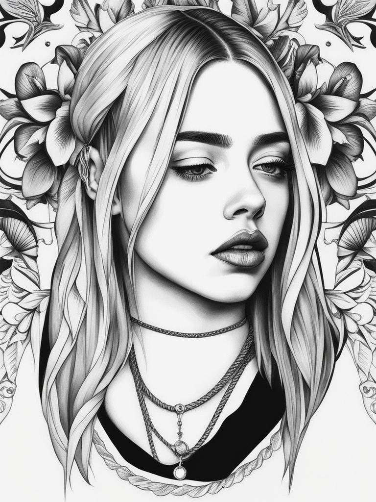 billie eilish tattoo black and white design 