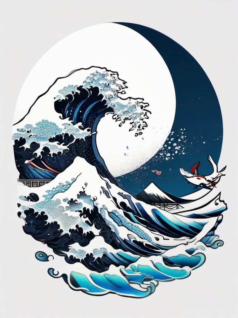 hokusai tattoo designs  simple color tattoo,white background,minimal