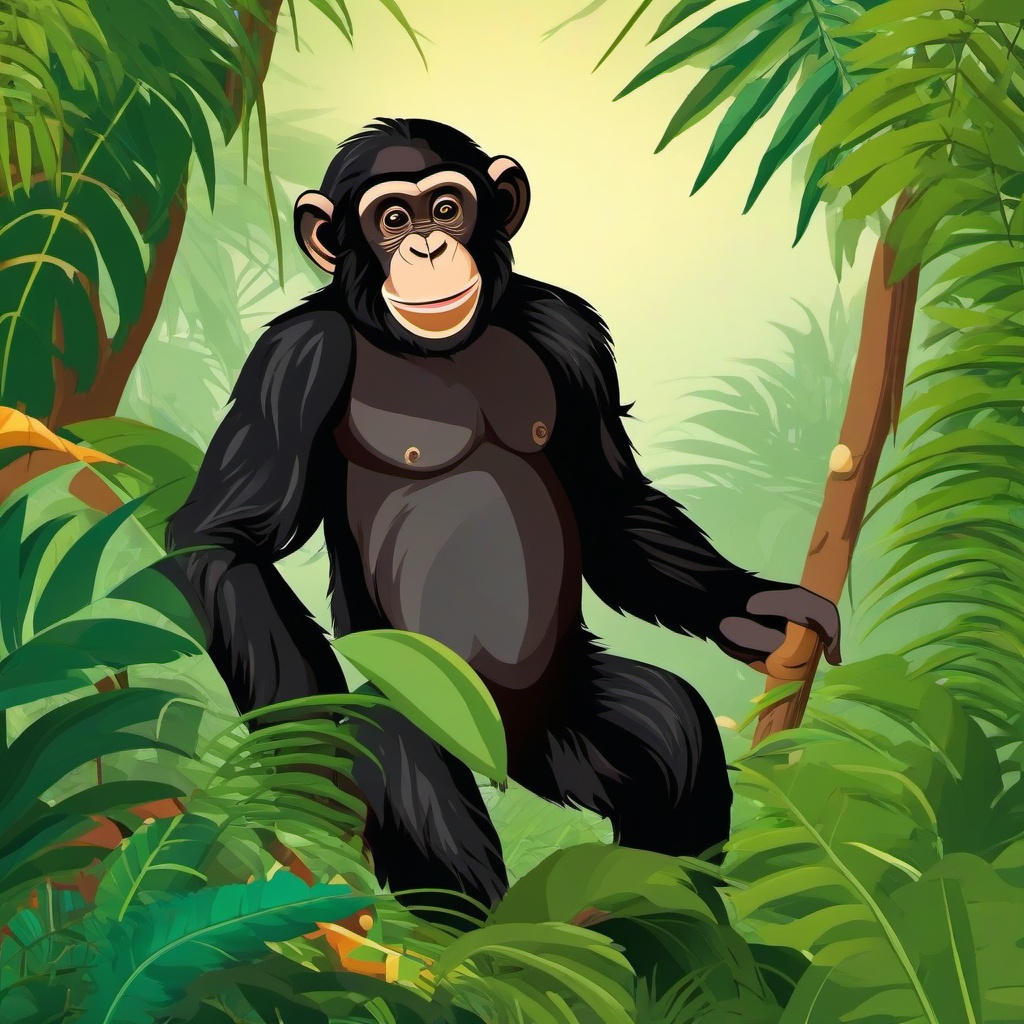 Chimpanzee cartoon - Chimpanzee playing in the jungle  