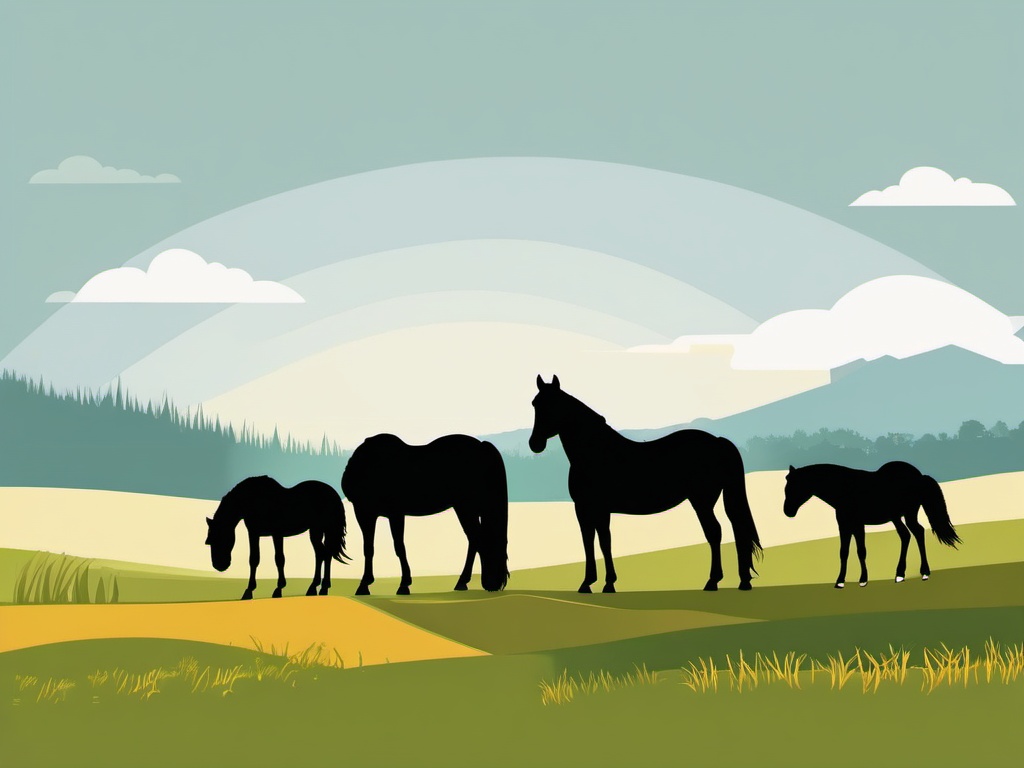 Horse Family clipart - Horse family in the pasture, ,vector color clipart,minimal