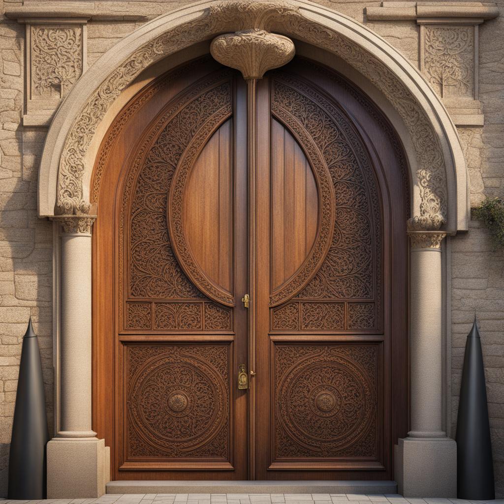 door clipart - a grandiose wooden door, adorned with intricate patterns, guarding the entrance to a medieval castle 