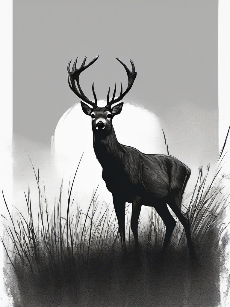 drawing of a deer in a field  minimal rough sketch scribbles,doodles,black and white