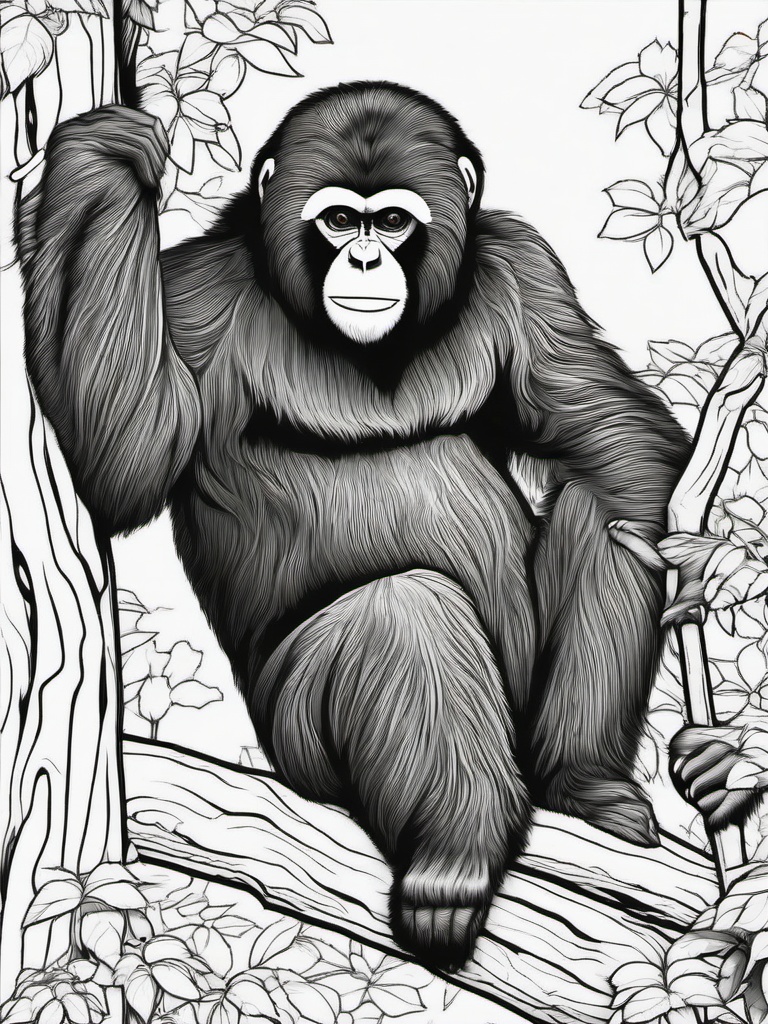 Gibbon Coloring Pages - Agile Swinging Forest Ape  black outline printable coloring page