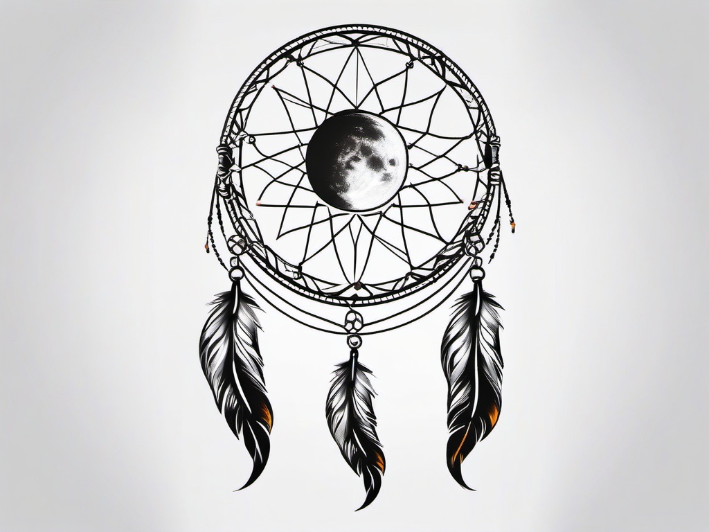 Unique Moon Dream Catcher Tattoo - Tattoo combining a dream catcher with a unique moon design.  simple vector tattoo,minimalist,white background