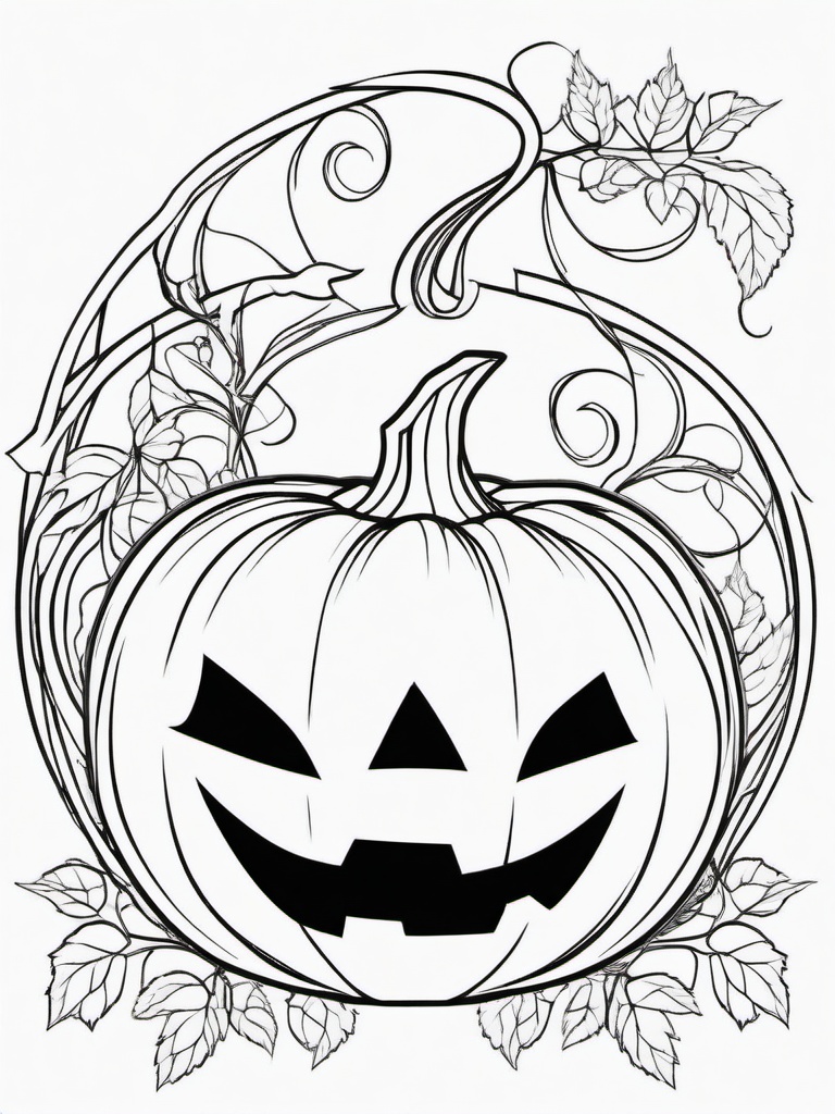 Pumpkin with Vines Coloring Pages - Pumpkin Wrapped in Twisting Vines  minimal black outline printable sheet, coloring page